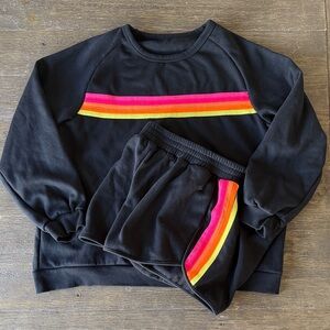 Black & Neon Matching Sweatshirt and Shorts Set